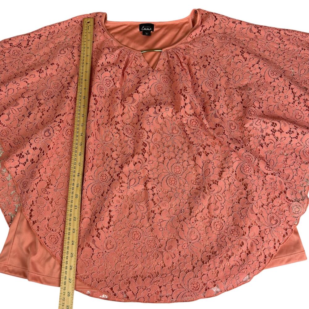 Simply Emma Lace Overlay Top Women Size 3X Salmon Pink Tank Lined Poncho Blouse - Picture 8 of 12
